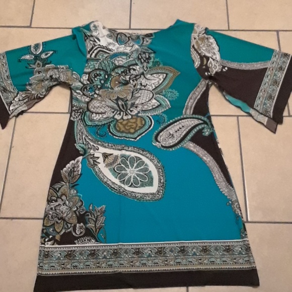 Encore Dresses & Skirts - sz 10 Butterfly Arm Knee Length Dress Teal Paisley